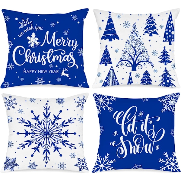 Set of 4 Blue Christmas Pillow Covers 18x18 Inch Decorative Christmas Snowflake Cushion Covers for Christmas Home Bedroom Room Holiday Decor