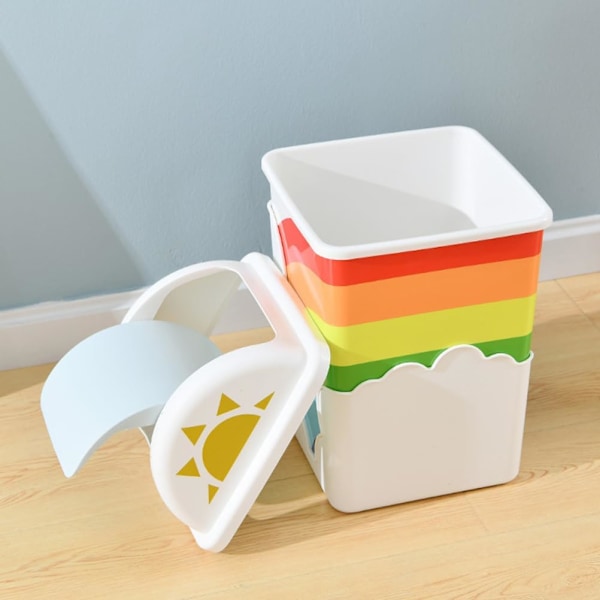 Soptunna med lock - Regnbågsfärgad soptunna, söt soptunna i plast, inomhus soptunna med svänglock för badrum, kök, kontor, sovrum, skola