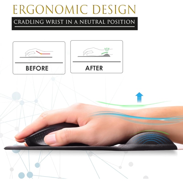 Ergonominen hiirimatto rannetuella Geeli hiirimatto rannetuella, Mukava tietokoneen hiirimatto kannettavalle, Lievitys