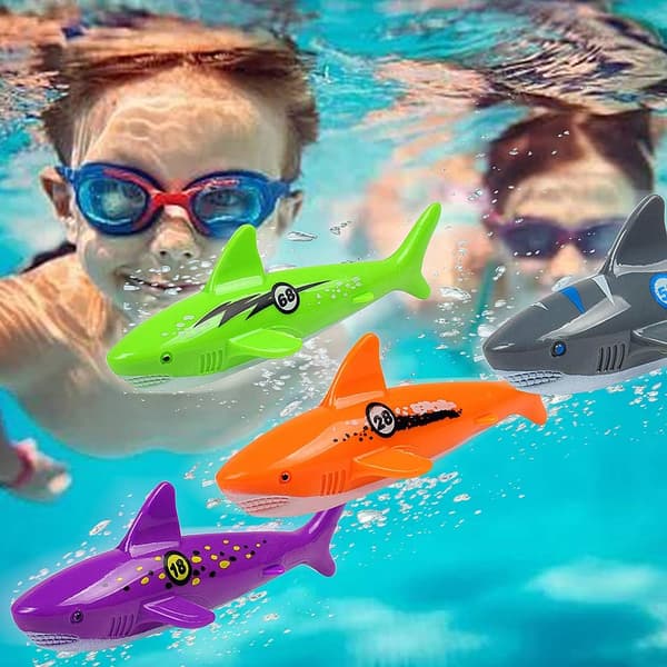 4-pack dykleksaker för poolen, torpedhajform, glidande torped för barn, undervattensleksaker, sommarkul, simleksaker