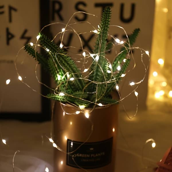 Sæt med 2 lyskæder - Stjernelys til jul, bryllupper og dekoration (Varm hvid, 200 cm - 20 LED'er, 2 stk.)