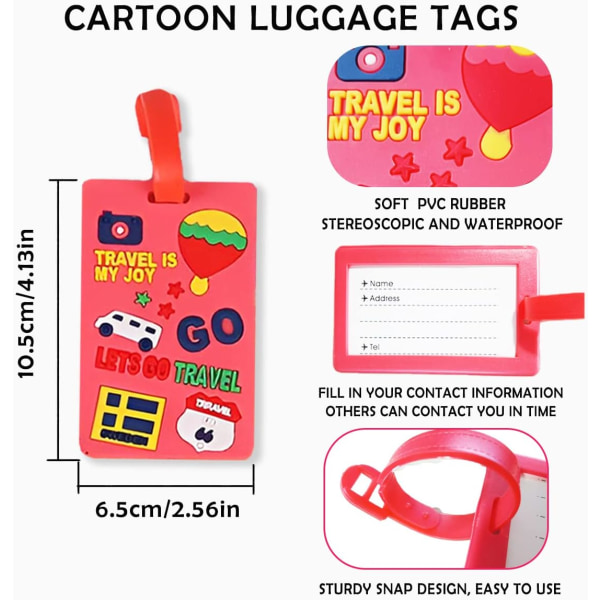 5 stk søde tegneserie-bagagemærker til kufferter, vandtæt PVC-kuffertmærker i blød gummi