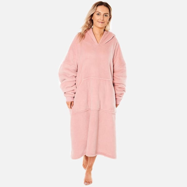 Ekstra lang oversized teppehette med lommer ermer myk Sherpa fleece bærbart teppe gigantisk genser Blush Pink