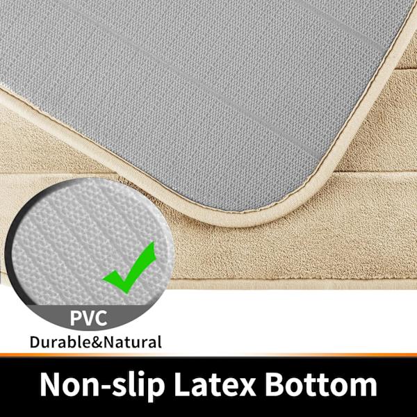 Memory Foam Bademåtte Stor Størrelse 31,5 x 19,8 Tommer, Blød og Komfortabel, Super Vandabsorption, Skridsikker, Beige