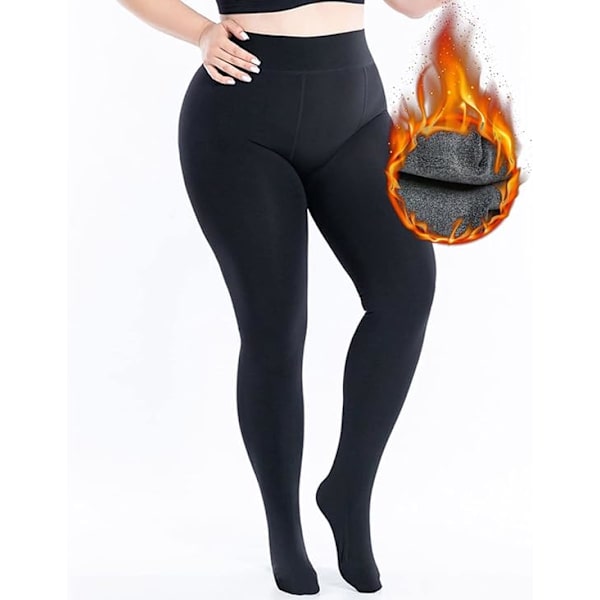 Kvinnors termiska tights, vintertjocka stretchiga genomskinliga strumpbyxor, damfleecefodrade leggings Black Full Foot