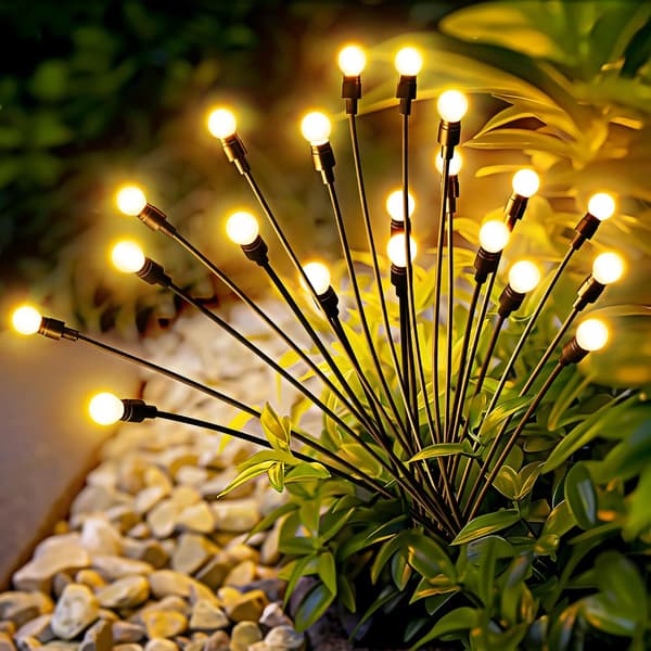 Solcellehagelys, 20 LED Firefly Hagelys Solcelle, Solcellelys Utendørs Vanntett, for Hage Terrasse Gangvei (2-pakning, Varm)