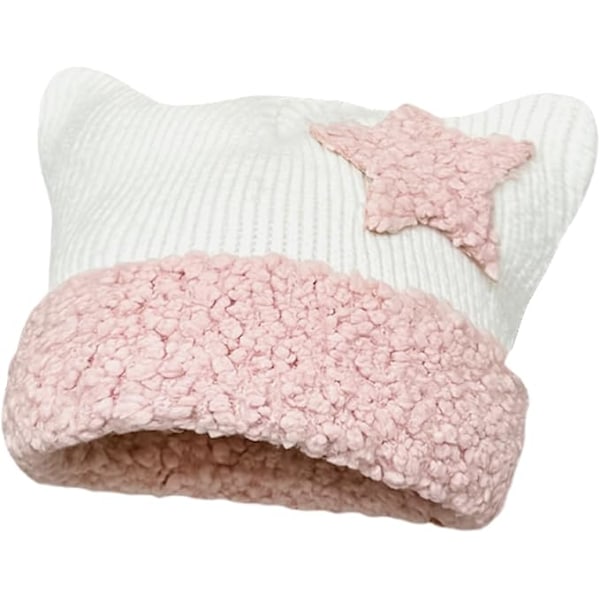 Kattmössa Y2k Beanie Stjärnlapp Stickad Hatt Y2k Tillbehör Kawaii Koreansk Gyaru Kläder pink