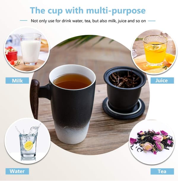 Gradient Keramisk Tekop med Låg, med Infuser i Rustfrit Stål, Perfekt til Kontor- og Hjemmebrug, Sort 400ml (Sort Hvid)