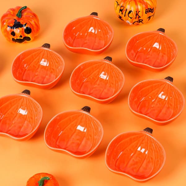 12 stycken pumpaformade ramekiner Halloween-skålar Keramisk pumpaskål 1,7 dl ramekiner för höst Halloween servering av dipp, kryddor