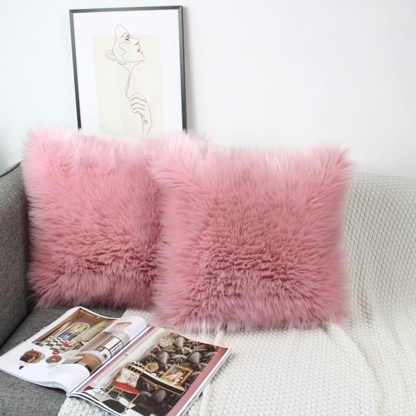 Kuddfodral i Rosa Blush, 2-pack, Mjuk och Fluffig Konstpäls, Kvadratiska Kuddfodral, Dekorativa Kuddfodral 40cm x 40cm för Soffa, Säng och Vardagsrum