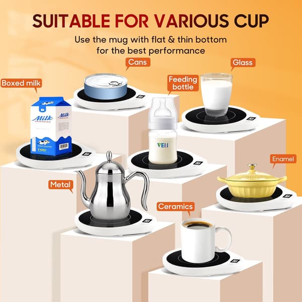 Kaffekrusvarmer, automatisk slukning, 3 temperaturer og 2-12 timers timer, til kaffe, mælk, te, vand, hvid