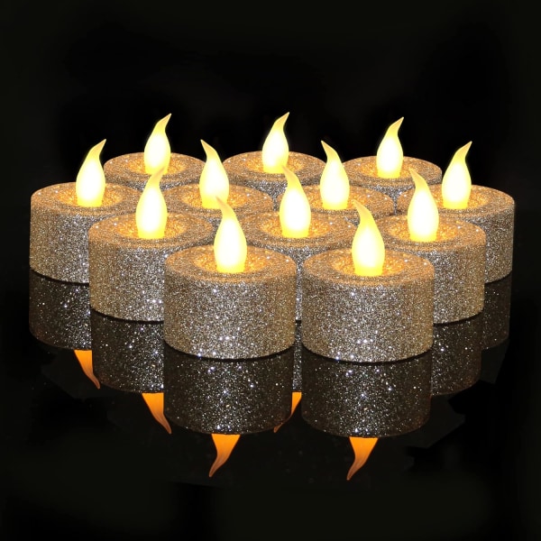 LED sliver Candles Battery Operated Tea Lights with Built-In 6/18Timer, Black Flameless Tealights Candles for Halloween