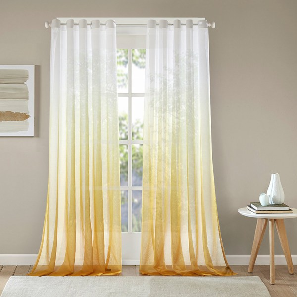 Gjennomsiktige gardiner voile gardin med øyer fargegradient dekorative gardin vindusgardin for soverom og stue, sett med 2 Yellow 214cm*214cm