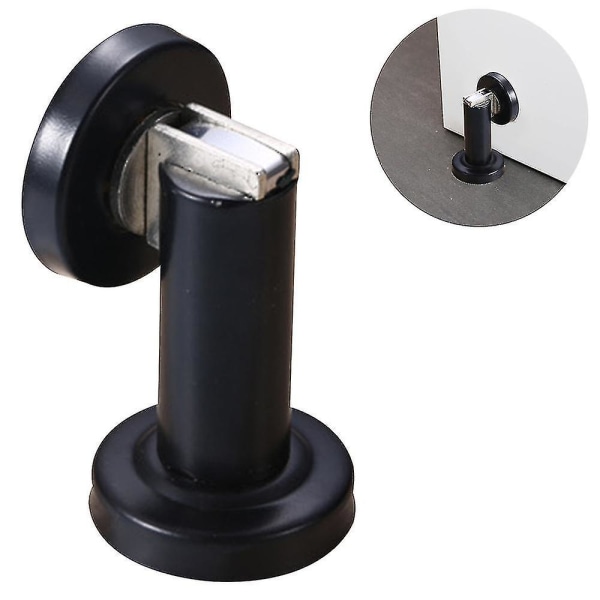 Magnetisk dørstopper, rustfritt stål børstet dørstopper moderne solid stiv dørstopper svart 1 stk