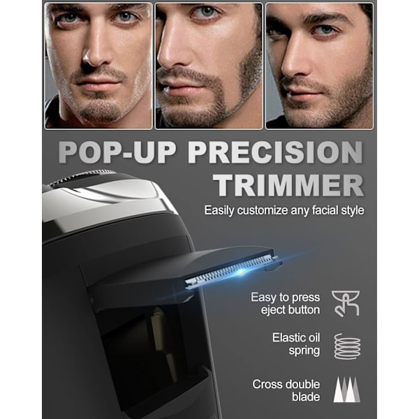 Elektrisk barbermaskine til mænd - Genopladelig barbermaskine til mænd til våd og tør barbering med pop-up-trimmer, trådløs