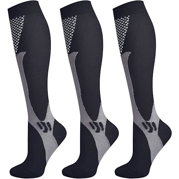 3 par kompresjonsstrømper for menn og kvinner, elastiske strømper Black L/XL