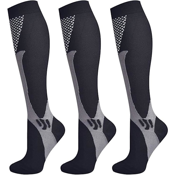 3 par kompressionsstrømper til mænd og kvinder, elastiske strømper Black L/XL