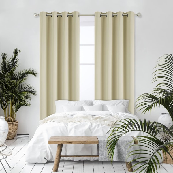 Mörkläggningsgardiner Beige Super Soft Fönsterbehandling Termiskt Isolerade Ögle Mörkläggningsgardiner för Vardagsrum 46 x 54 Tum 2 Paneler