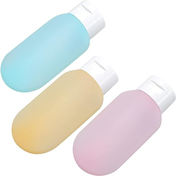 3 stk. Rejsesæt med flasker, 60 ml rejseflasker og beholdere, genopfyldeligt rejse-sæt med klemmeflasker med taske (blå/gul/pink)