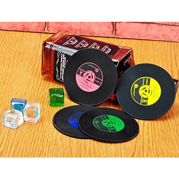 4x retro CD-glasunderlag, vinyl, kaffe, drikkevarer, skåle