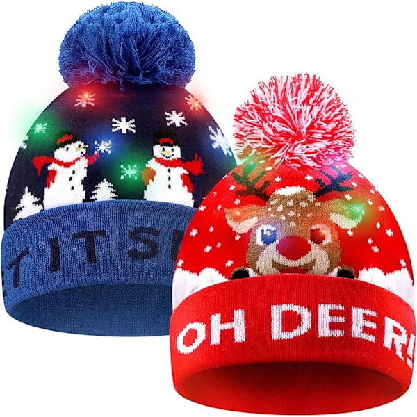 LED Knitted Christmas Hat, 2 Pieces Christmas Hat Winter Snow Holiday Cap for Kids Men Women Boys Girls Christmas Festival Birthday Party