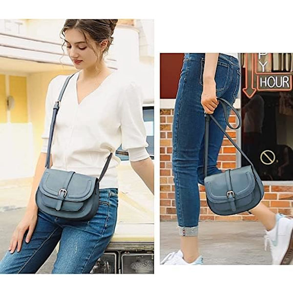 Lille crossbody taske til kvinder, crossbody taske i syntetisk læder til kvinder, håndtaske til kvinder, med aftagelig justerbar skulderrem Denim blue