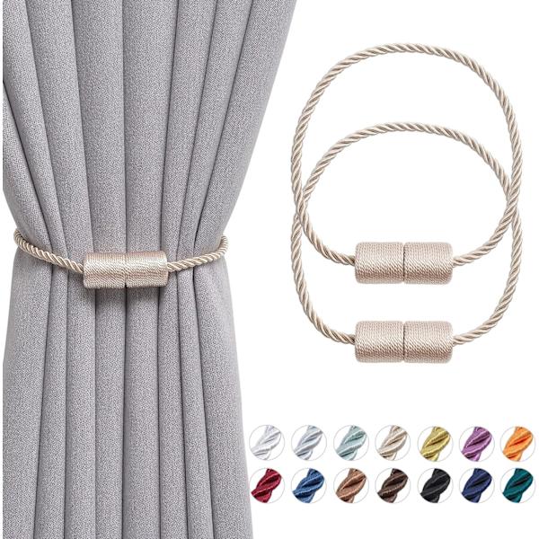 2-pakkaus magneettisia verhotankoja, käsintehtyjä kudottuja verhotankoja, käteviä koristeellisia verhotankoja kodin ja toimiston ikkunoiden verhoihin Beige