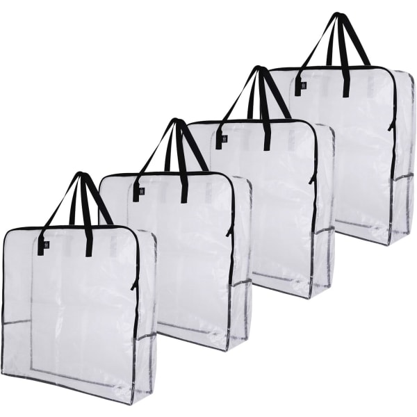 4-pak overdimensioneret klar organiserings-opbevaringspose, tilbehør til flyttehus, kranseopbevaringstaske, opbevaring under sengen, vandtæt (gennemsigtig - sæt med 4)