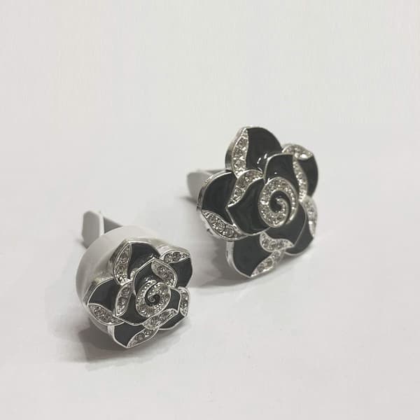 Bling-dekorasjon for bil, bling-tilbehør til bilinteriør, luftventil, glitrende rhinstein-diamantklips - svarte blomster (1 par)