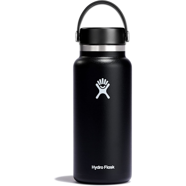 Vandflaske 946 ml (32 oz) - Vakuumisoleret rustfrit stålflaske med lækagesikker Flex-hætte og pulverlakering - BPA-fri - Sort
