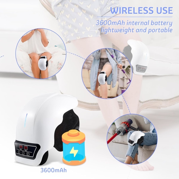 Heated Knee Massager Cordless Knee Brace Wrap with Massage for Pain Relief Cold legs Blood Circulation Gifts for Men/Women