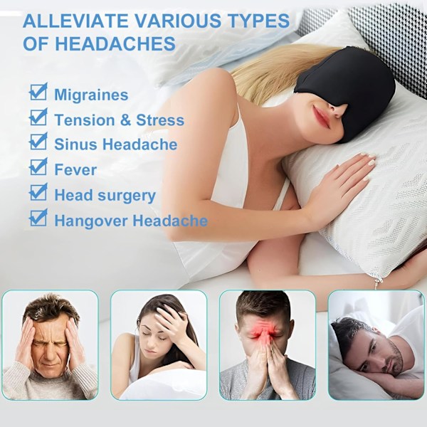 Varm och kall mask, Migränlindringskappa, Migränmask, Återanvändbar migränmask, för bihåleinflammation (1 st, Svart)