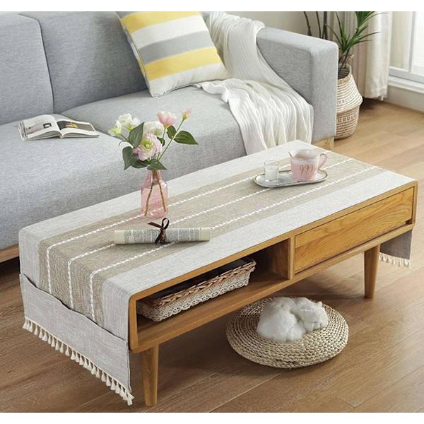 Pyyhittävä pellavainen kahvipöydän pöytäliina taskuilla, suorakaiteen muotoinen kahvipöydän suojus, pöytäjuoksu - 50x145cm Beige