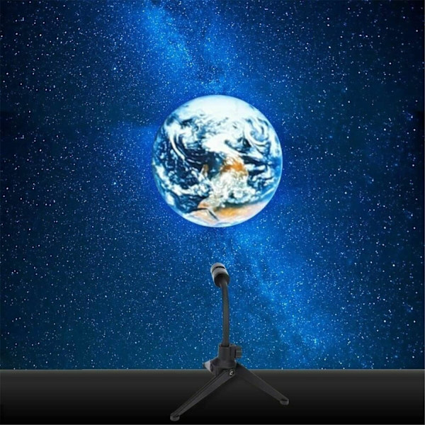Måne Jord Projektion LED Lampe, 3D Jord Solnedgang Lampe Måne Projektor, 360° Roterende LED Tiktok Fotografering