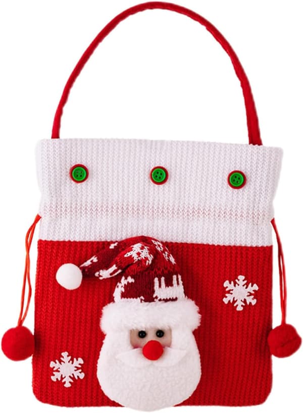 Jul Röd Flanell Tomte Snögubbe Presenthandväska, Godispåse Förvaringsväska, För Julklappsförvaring (C)