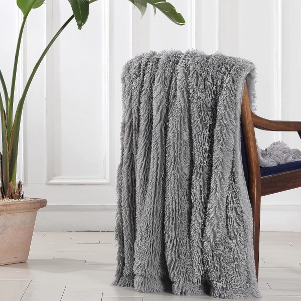 Dekorativt ekstra blødt fuzzy imiteret pels-tæppe 130*160 cm, Solid Vendbar Shaggy Tæppe, Hyggelige Fleece-tæpper til Sovesofa Soveværelse, Mørkegrå