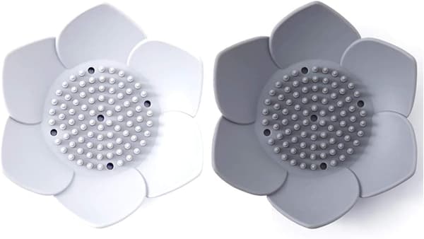 2 st Japansk Blommig Silikontvålkopp - Tvålhållare (Vit+grå)