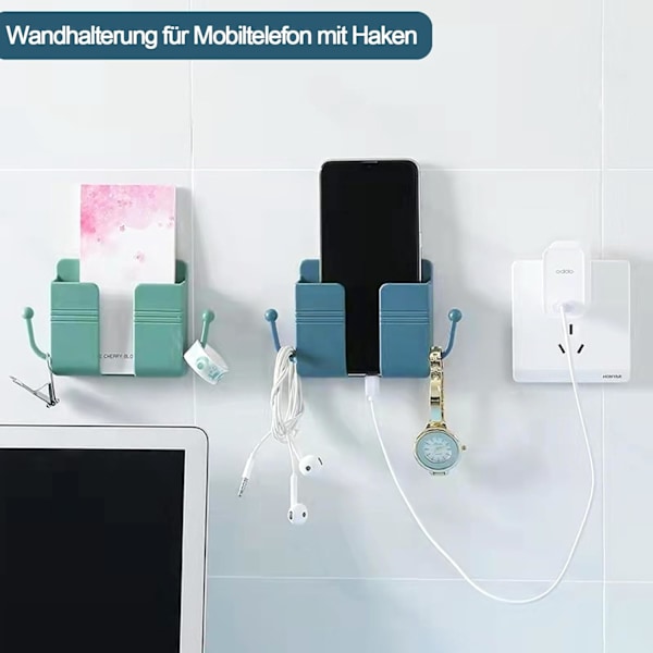 Mobiltelefon Vægbeslag, 4 Stykker Mobiltelefon Vægorganisator, Vægbeslag til Mobiltelefonoplader, Gul, Grøn, Blå, Pink