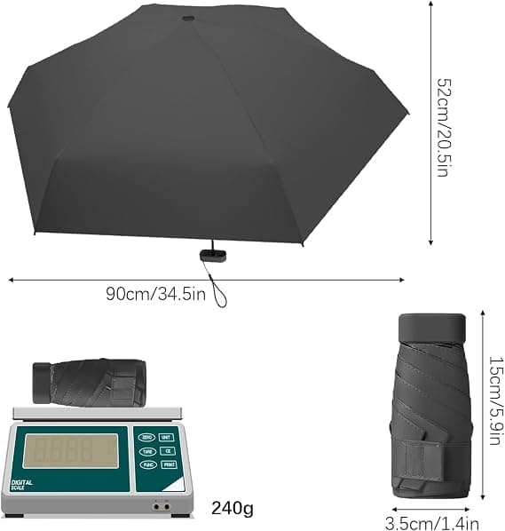 1 stk. Rejseparaply - 6 Rib Mini Foldbar Sol- og Regnparaply, Vindtæt, Let og Kompakt til Kvinder (sort)