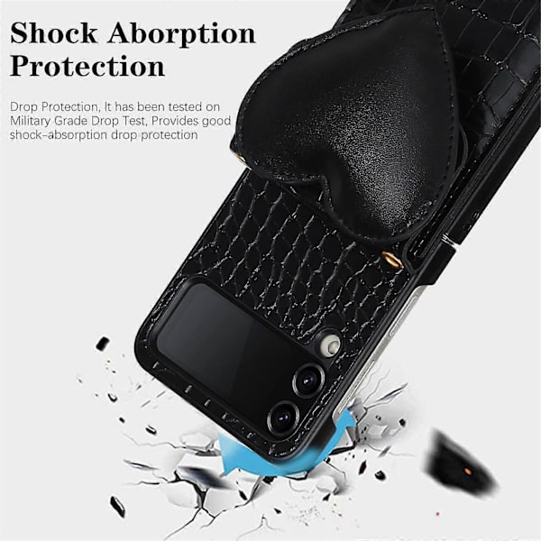 Houndstooth Sydänkuvioinen Suojakotelo Samsung Galaxy Z Flip 4/3:lle, PU-nahkainen crossbody-kaulanauha