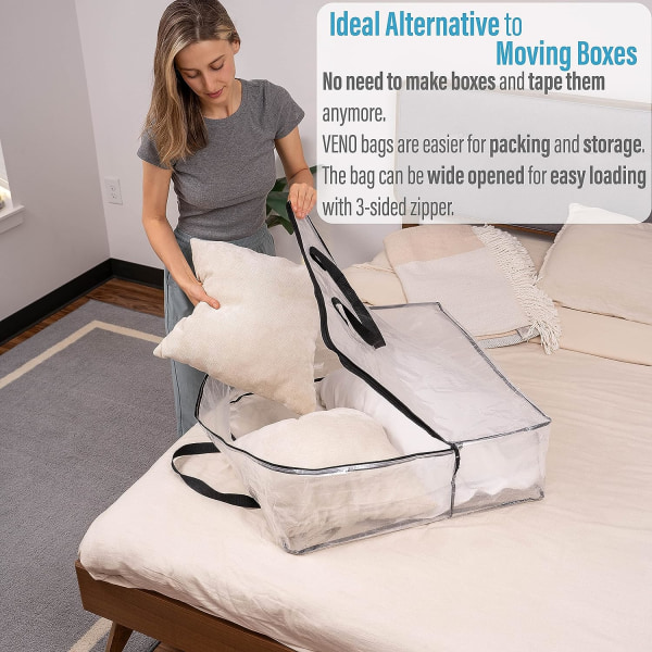 4-pak overdimensioneret klar organiserings-opbevaringspose, tilbehør til flyttehus, kranseopbevaringstaske, opbevaring under sengen, vandtæt (gennemsigtig - sæt med 4)