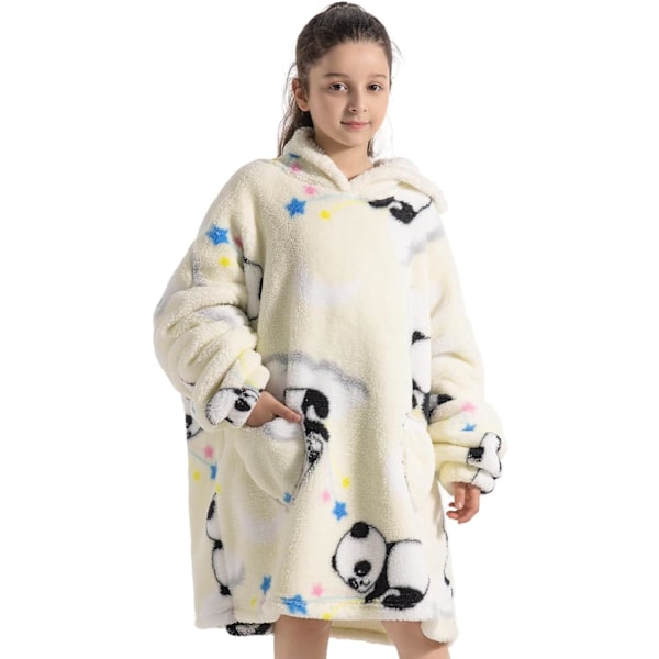 Barn Överdimensionerad Bärbar Filt Hoodie, Super Mjuk Varm Bekväm Sweatshirt Pullover Bärbar Filt för Pojkar Flickor White Panda