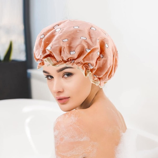 2 Stykker Vandtæt Brusehætte, Dobbelt Lag Genanvendelige Brusehætter, Dame Brusehætte med Elastikker til Spa Salon Rejse Hotel Hjem (Blå, Pink)