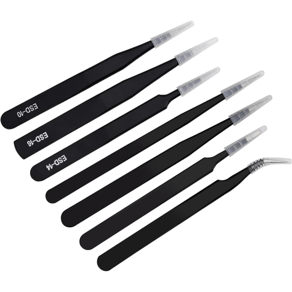 7-Pack Anti-Static Tweezers Tweezers Precision ESD Tweezers Stainless Steel Precisio Electronic Craft Jewelry (Black)