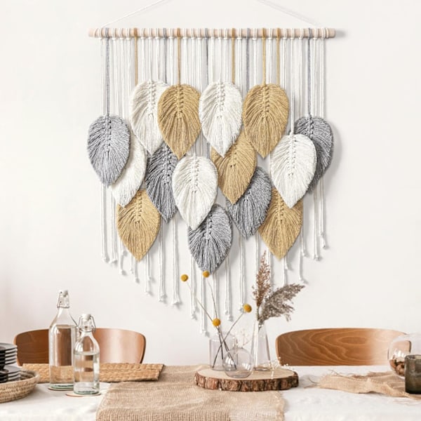 Macrame väggbonad löv Boho väggdekor bohemisk handgjord vävd väggkonst dekoration