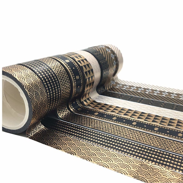 Svart Guld Washi Tape Set Glitter Washi Tape Dekorativ Limtejp Dekal för DIY Hantverk Scrapbooking 10 Rullar