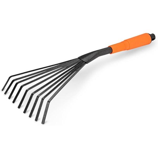 Mini Garden Rake 16 Inch 9 Root Steel Hand Fan Leaf Rake with Ergonomic Comfort Grip & Rust Resistant - Gardening