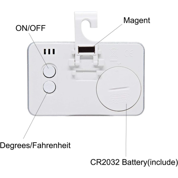 Jääkaapin lämpömittari, 2 kpl LCD-digitaalinen jääkaappipakastinlämpömittari, jossa ripustuskoukku ja sisäänvedettävä jalusta