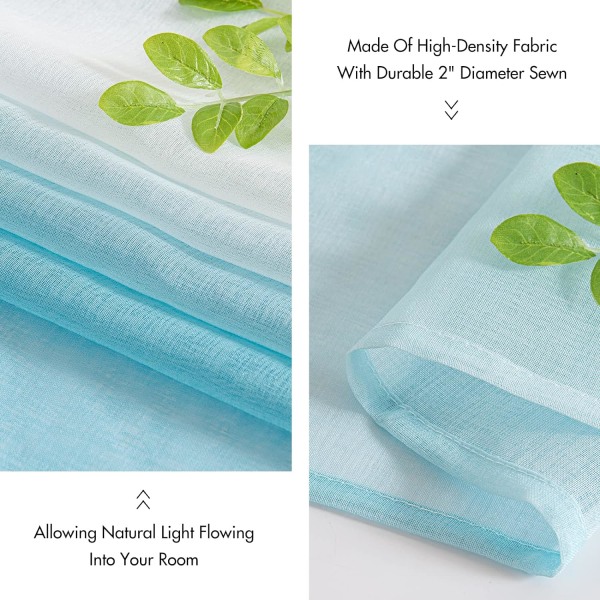 Läpinäkyvät verhot voile verhot silmukoilla värigradientti koristeellinen verho ikkunaverho makuuhuoneeseen ja olohuoneeseen, 2 kpl Blue 214cm*214cm
