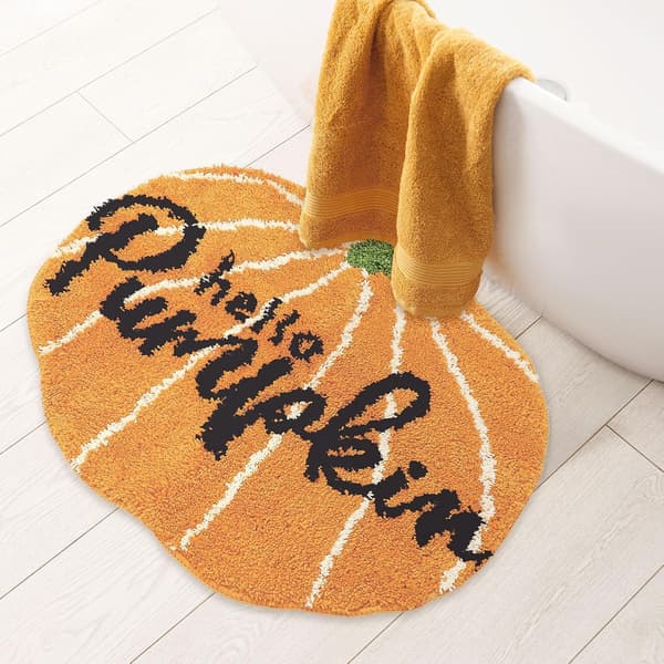 Efterår Hello Pumpkin Bademåtte Halloween Sød Absorberende Skridsikker Orange Brusemåtte til Efterår Thanksgiving, 16\" x 23.6